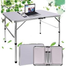 Day Plus - Table de camping pliante portable en aluminium de 90 cm de large, 2 hauteurs réglables
