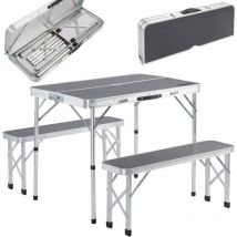 Ensemble table de camping bancs camping Valise de transport table camping pliante banc Gris