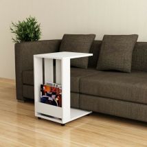 Toscohome - Table de canapé pour pc et porte-revues 37x60 cm blanc - Edi