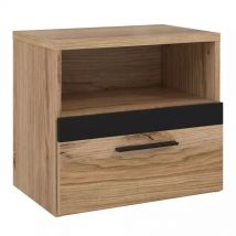 Meubletmoi - Table de chevet 1 tiroir 1 niche décor bois de chêne et noir - kamila
