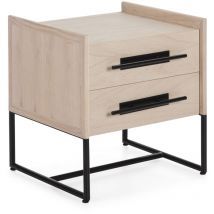Table de chevet 2 tiroirs 50x45x54 Bois mindi naturel/Métal noir