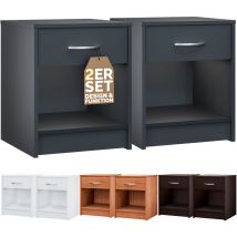 Casaria - Table de chevet 35x40x50cm Table de nuit avec un tiroir Meuble de rangement chambre salon 4 couleurs au choix Set de 2 anthracite