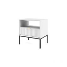Table de chevet 54x56x39cm avec tiroir blanc facade rainuré table basse NOEMIE