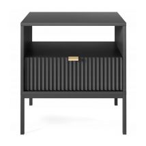 Table de chevet 54x56x39cm avec tiroir Noir facade rainuré table basse NOEMIE