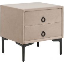 Beliani - Table de Chevet à 2 Tiroirs en Velours Taupe mdf Métal et Aluminium Tissu Soyeux Sezanne