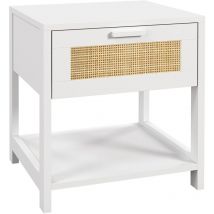 Table de chevet aphrodite blanche et rotin
