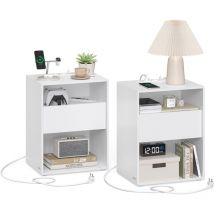 Vasagle - Lot de 2 Tables de Chevet, Assemblage Ultra-rapide sans Outil Toolless, avec Tiroir, Moderne, Chambre, Salon, Blanc Mat