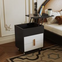 Table de chevet avec interface de chargement usb, table élévatrice, 2 tiroirs, noir et blanc