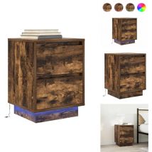 Table de chevet avec lumières led chêne fumé 38x34x50 cm - Table De Chevet - Tables De Chevet - Table De Nuit - Armoire De Lit