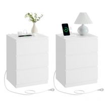 Vasagle - Table de Chevet avec Multiprise, Lot de 2, 3 Tiroirs, 2 Prises ca, 2 Ports usb, Façades de Tiroirs Biseautées, pour Salon, Chambre, Bureau,