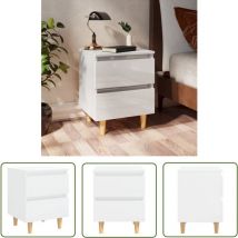 The Living Store Table de chevet avec pieds en pin Blanc brillant 40x35x50 cm - Table De Chevet - Meuble De Chambre - Commode - Armoire De Chevet