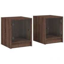 Tables de chevet et portes vitrées 2pcs chêne marron 35x37x42cm