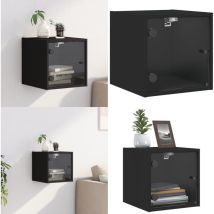 Vidaxl - Table de chevet avec porte en verre noir 35x37x35 cm - Table De Chevet Murale - Table De Nuit - Meubles De Chambre - Armoire De Chevet
