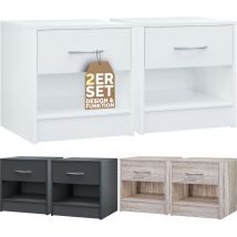 Table de chevet avec tiroir poignée Table de nuit 41x39x28cm Mobilier chambre à coucher commode rangement-Set de 2 Blanc - Casaria