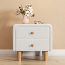 Table de chevet capitonnée 2 tiroirs avec patins silencieux et poignée ronde en bois, pieds en bois, rangements dans le séjour et la chambre,