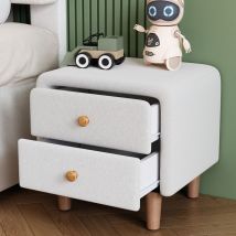 Table de chevet capitonnée 2 tiroirs avec patins silencieux et poignée ronde en bois, pieds en bois, rangements dans le séjour et la chambre,
