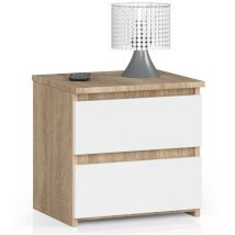 Abamihome - Table de chevet akord CL2 Chêne Sonoma 40 cm 2 tiroirs façade Blanche 40x35x40 cm