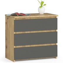 Table de chevet Akord CL3 Chêne Artisan 60 cm 3 tiroirs façade Gris Graphite 60x35x57 cm