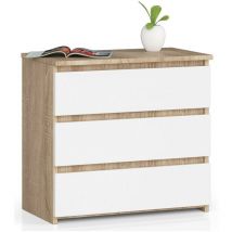 Abamihome - Table de chevet akord CL3 Chêne Sonoma 60 cm 3 tiroirs façade Blanche 60x35x57 cm
