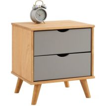 Table de chevet COLIMA 2 tiroirs, en pin massif - Gris