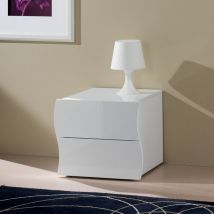 Table de chevet commode 2 tiroirs chambre blanc brillant Onda Smart