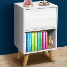 Table de chevet chambre blanche avec pieds hauts Deux compartiments cm 40 x 30 x 65 h
