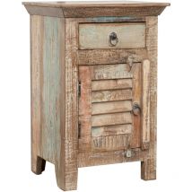 Table de chevet en bois massif recyclé finition antique