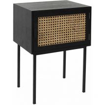 Toilinux - Table de chevet en cannage 1 porte en Bois et métal