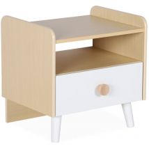 Sweeek - Table de chevet enfant effet bois. blanc. 1 tiroir