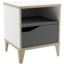 Table de chevet 1 tiroir - GENIUS - Blanc et Gris - 36,8 x 33 x 43,8 cm - DEMEYERE