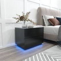 Mondeer - Table de chevet meuble de rangement table 2 tiroirs table de chevet avec led pour chambre salon Noir