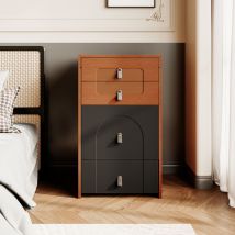Table de chevet multifonctionnelle - 3 tiroirs & miroir avec led & siège extractible - mdf - Marron