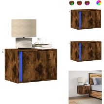 Table de chevet murale avec lumières led chêne fumé - Table De Chevet Murale - Tables De Chevet Murales - Table De Chevet Flottante - Table De Chevet