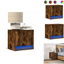 Table de chevet murale avec lumières led chêne fumé - Table De Chevet Murale - Tables De Chevet Murales - Table De Chevet Flottante - Table De Chevet