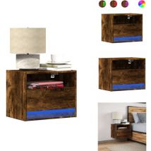 Table de chevet murale avec lumières LED chêne fumé - Table De Chevet Murale - Tables De Chevet Murales - Table De Chevet Flottante - Table De Chevet