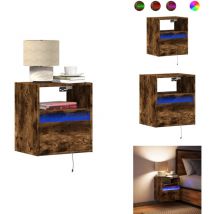 Table de chevet murale avec lumières led chêne fumé - Table De Chevet Murale - Tables De Chevet Murales - Table De Chevet Flottante - Table De Chevet