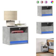 Table de chevet murale avec lumières LED gris béton - Table De Chevet Murale - Tables De Chevet Murales - Table De Chevet Flottante - Table De Chevet