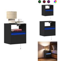 Table de chevet murale avec lumières led noir - Table De Chevet Murale - Tables De Chevet Murales - Table De Chevet Flottante - Table De Chevet
