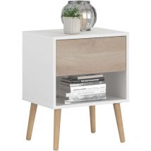 Miroytengo – Table De Chevet Osaka – 1 Tiroir – Chêne Japonais Et Blanc Mat – Dimensions 44x56x33 Cm – Style Nordique Moderne