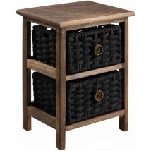 Table de chevet pluto en bois de paulownia brun foncé, 2 paniers en coton tressé noir