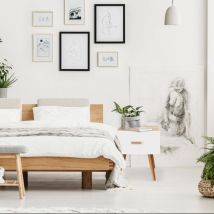 Table de chevet scandinave 1 tiroir Amanda Chêne clair et Blanc