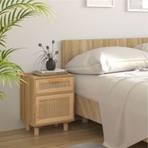 Table de chevet Table d'appoint Table de nuit Marron Bois de pin massif et rotin naturel 46006