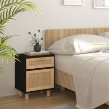 Table de chevet Table d'appoint Table de nuit Noir Bois de pin massif et rotin naturel CVW17890