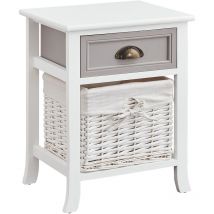 Table de chevet toscana, 1 tiroir et 1 panier, blanc