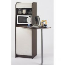Beaux Meubles Pas Chers - Table de Cuisine et Meuble Rangement 5 Niches - Coloris: Wengé + Blanc