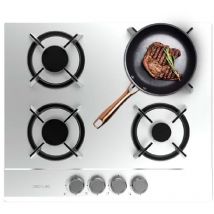 Cecotec - Table de cuisson de gaz, 4 brûleurs, finition inox, grilles individuelles de fonte, puissance de 8kw, brûleur wok à triple couronne,