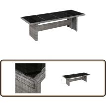 Table de jardin 240x90x74 cm Résine tressée et verre - Table De Jardin - Table D'extérieur - Mobilier De Jardin - Table En Résine Tressée - Table