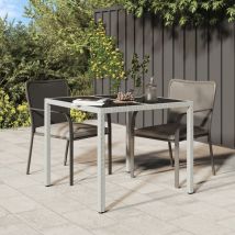 Litzee - inlife Table de jardin 90x90x75cm Verre trempé et résine tressée Blanc - Blanc
