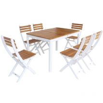 Sweeek - Table de jardin acacia avec coins arrondis. 6 chaises. blanc. 120 x 80 x 75 cm
