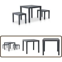 Table de jardin avec 2 bancs Plastique Anthracite - Salon De Jardin - Mobilier De Jardin - Table De Jardin - Chaises De Jardin - Ensemble De Jardin